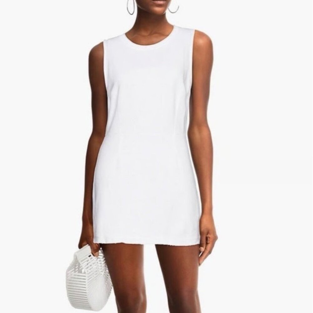 Monrow Sheath Mini Dress Size XS White French Terry Sleeveless Cotton HD0323